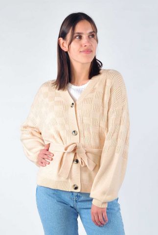 beige vest met ceintuur mara v-neck cardigan knit SR223-208