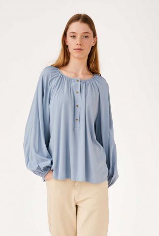 blauwe blouse met ballonmouwen carmen blouse sr422-726