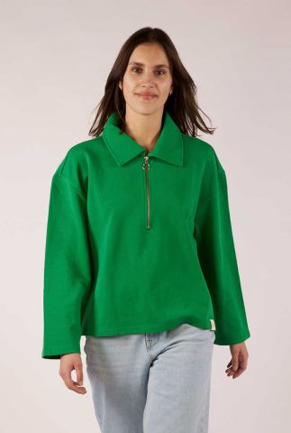 groene sweater met kraag chelsea sweatshirt clover green WSS00125