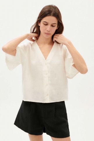off-white blouse met korte mouwen hemp libelula blouse WBL00050