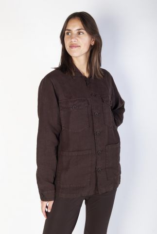 linnen donker bruin jasje met logo opdruk w21w360lab
