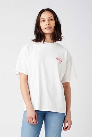 wit t-shirt met rode opdruk high rib girlfriend tee W7Q9GHP35