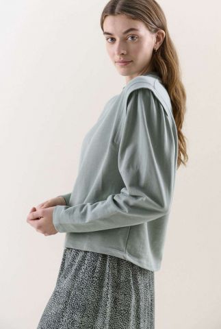 grijsgroene sweater met plooidetail op de schouder kasuga sweater