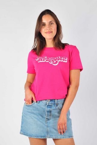 roze t-shirt met ronde hals en logo regular tee W7N4D3P62