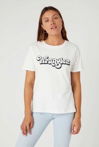 wit t-shirt met ronde hals en logo regular tee W7N4D3W03