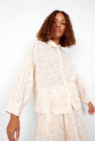 zandkleurige blouse met bloemen print aloysianna shirt 56029
