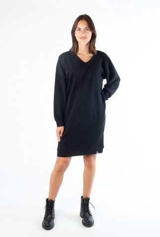 zwarte relaxed fit sweat jurk met lange mouwen en v-hals 211 debby