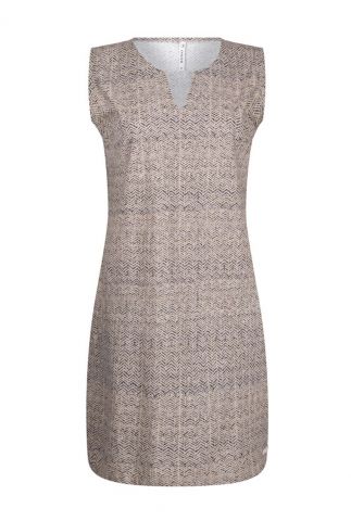 zandkleurige mouwloze travel jurk met visgraat patroon 222 jaimy