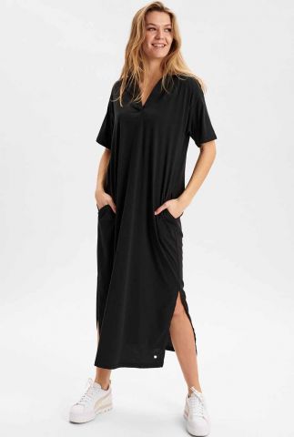 zwarte midi jurk met v-hals en split details nudhara dress 701868
