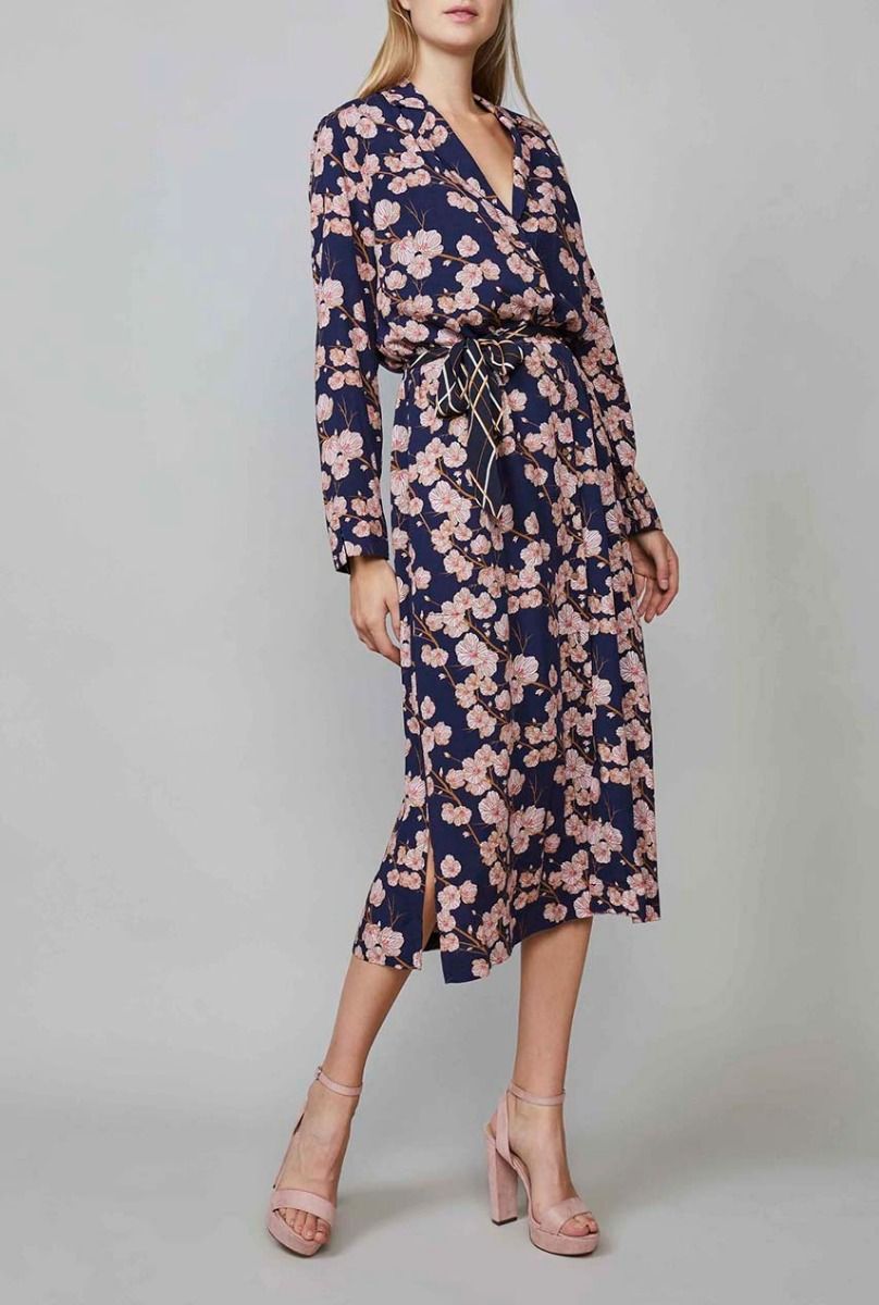 Verwonderend donker blauwe jurk met roze bloemen print 5s1102-11086 AG-05