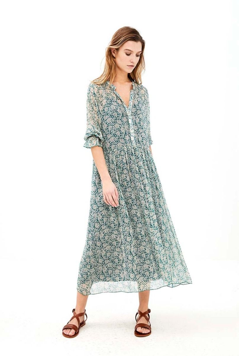 Beste groene maxi jurk met bloemen print lolo dress garden WK-72