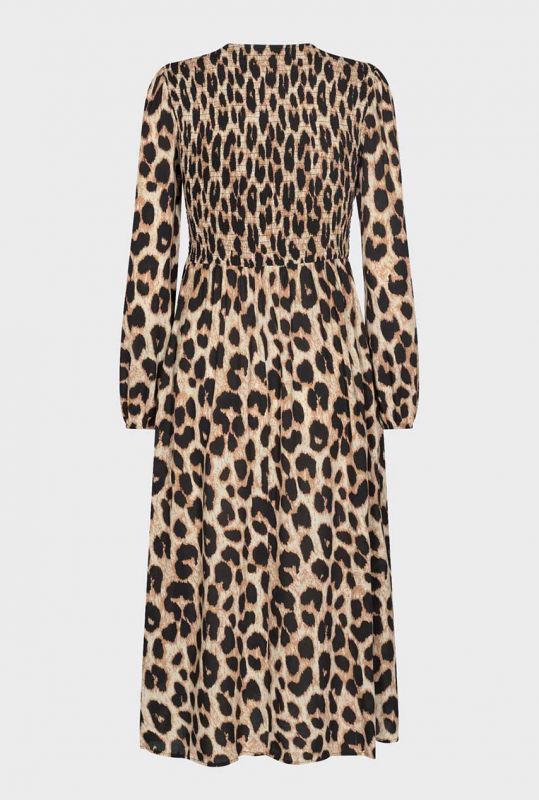 maxi jurk met smock detail luipaard ivala 1989