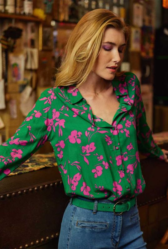 effectief Drastisch ritme groene blouse met fuchsia bloemenprint halia