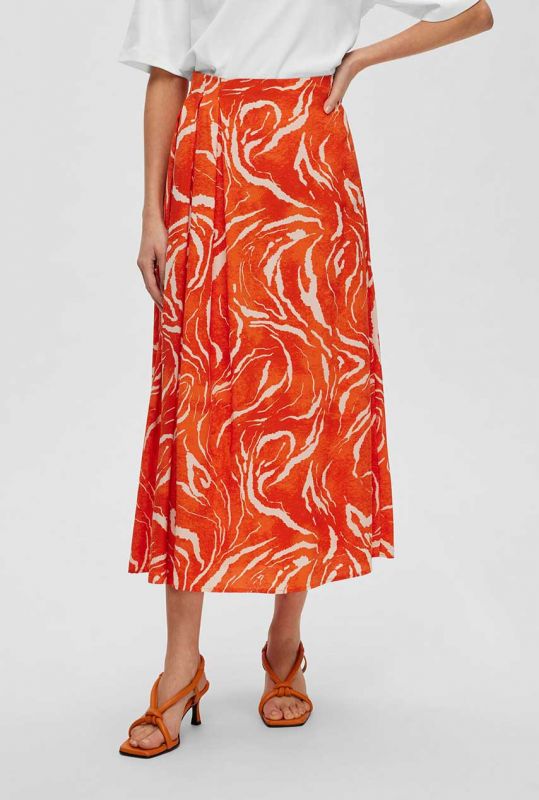 oranje rok met print sirine ankle skirt